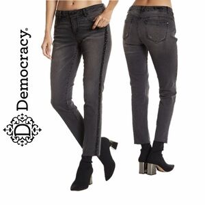 Democracy Charcoal Gray Cropped Jeans Tuxedo Side Trim Sz 12 Whimsigoth Biker